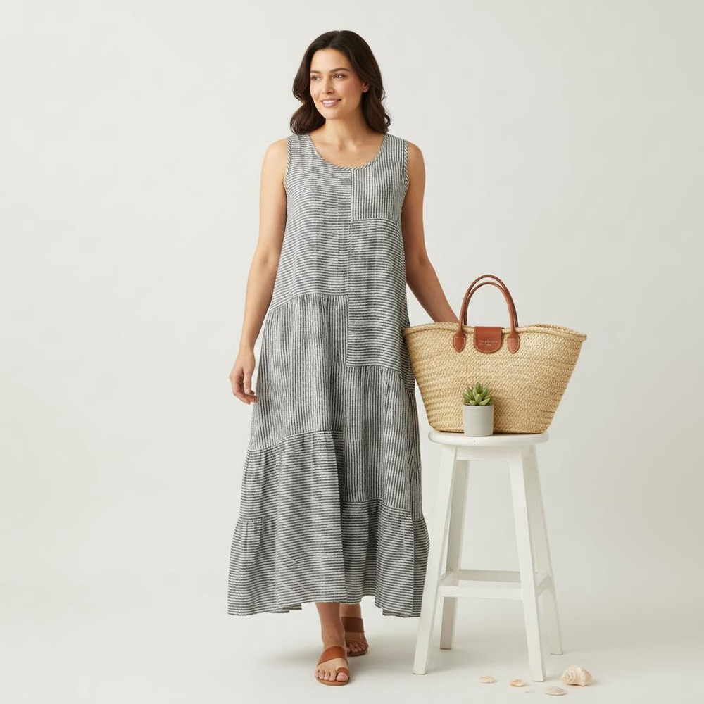 Max Studio Black and White Striped Maxi Dress